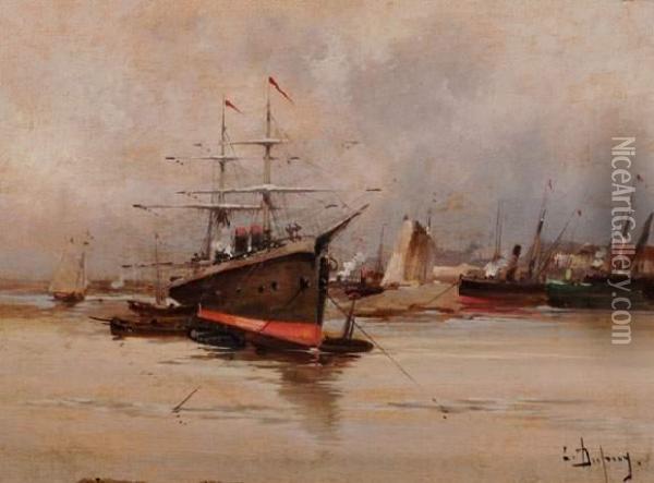 Bateaux Dans Un Port Oil Painting - Eugene Galien-Laloue
