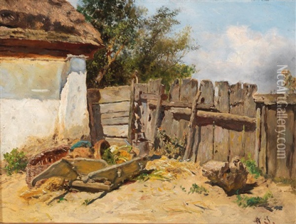 In The Farmhouse Garden Oil Painting - Anton Schroedl