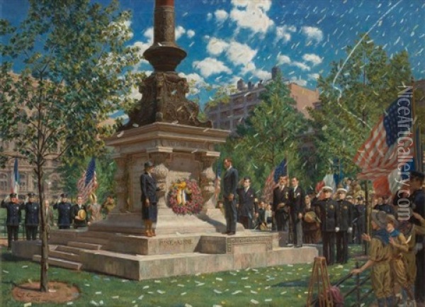 Lindbergh's Ticker Tape Parade, Wwi Memorial, Madison Square Park, New York City Oil Painting - Sebastian Cruset
