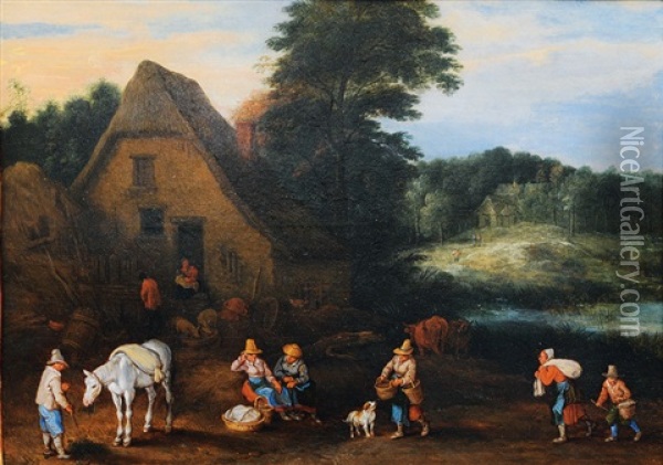 Landscape With Farmhouse Oil Painting - Pieter Brueghel the Younger