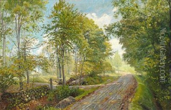 Vej Gennem Skoven Ved Bromolle Oil Painting - Theodor Philipsen