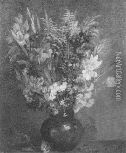 Sommerblumenstraus Mit Gladiolen, Lilien Und Bunten Grasern Oil Painting - Amandus Faure