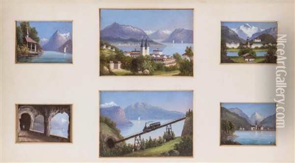 Sechs Schweizer Ansichten: Obere Reihe: Tell-kapelle Oil Painting - Hubert Sattler