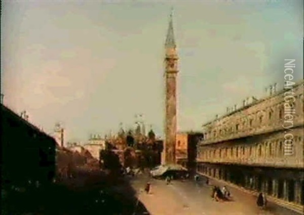 Veduta Di Piazza San Marco Verso La Basilica  Veduta Di San Pietro Di Castello Oil Painting - Giacomo Guardi