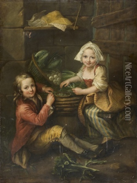 Les Petits Mangeurs De Pois Oil Painting - Gabriel (Gaspard) Gresly