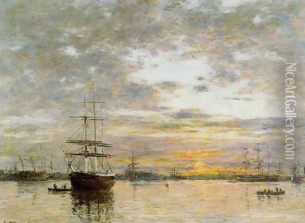 The Port of Le Havre at Sunset Oil Painting - Eugene Boudin