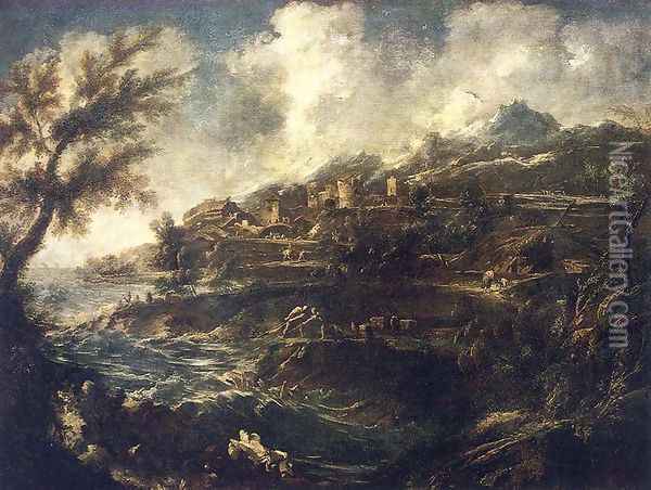 The Seashore c. 1700 Oil Painting - Alessandro Magnasco