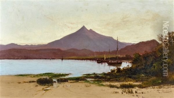 View Of Adamson's Peak From Esperance, South Tasmania Oil Painting - William Charles Piguenit