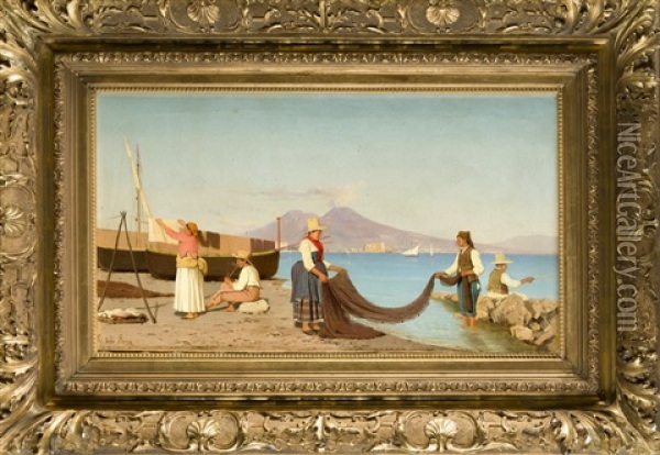 Fischer In Der Bucht Von Neapel Mit Dem Vesuv Im Hintergrund Oil Painting - Giovanni (Count) Rocca