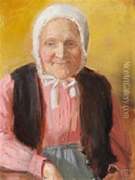 Woman From Skagen In Pink Shirt And White Bonnet Oil Painting - Anna Kirstine Ancher