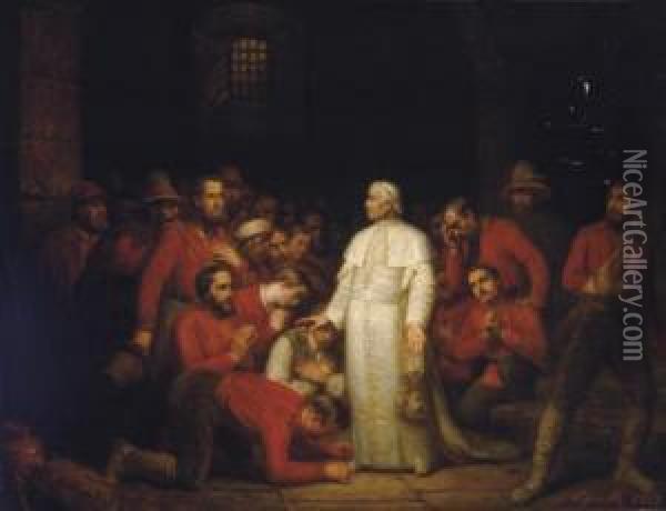 Pope Pius Ix Visiting The Troops Of Garibaldi Oil Painting - Francois Gabriel G. Lepaulle