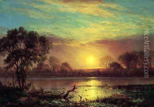 Evening Owens Lake California Oil Painting - Albert Bierstadt