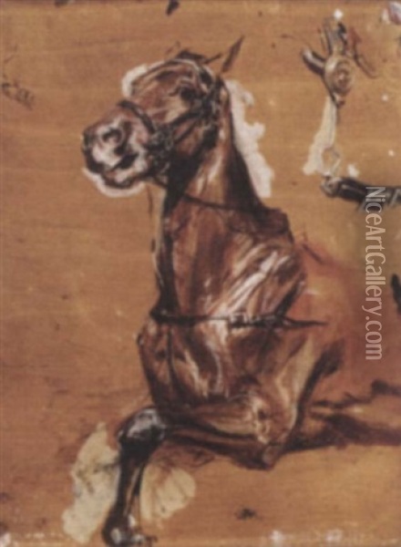 A Study Of A Bridled Horse Oil Painting - Ernest Meissonier