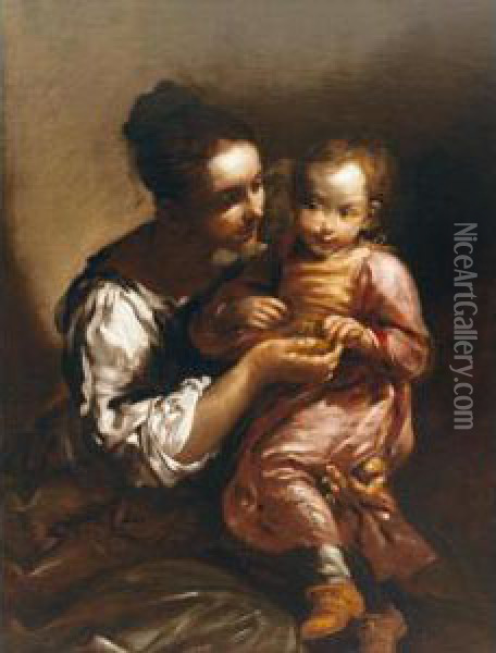 A Mother And Child, Possibly The Artist's Wife And Son Oil Painting - Giuseppe Maria Crespi