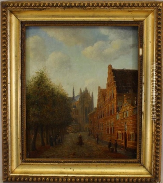 Painting Of Figures In A Street At Dusk Oil Painting - Pieter Christian Dommersen