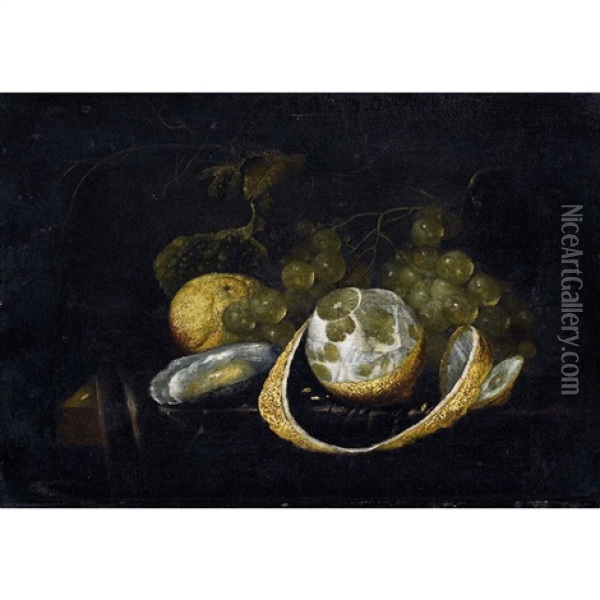 Stillleben Mit Trauben, Zitronen Und Auster Oil Painting - Guilliam van Deynum