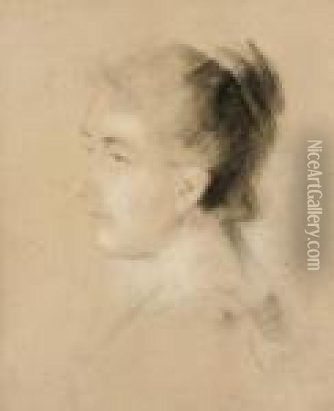 Profile Portrait Of A Woman Oil Painting - Franz von Lenbach