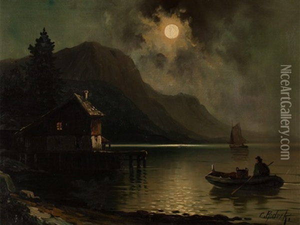 A Full Moon Night Oil Painting - Carl Rodeck