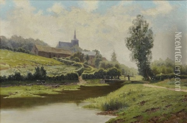 Landschaften Aus Der Umgebung Von Dinant (namur/belgien (pair) Oil Painting - Leon Delderenne