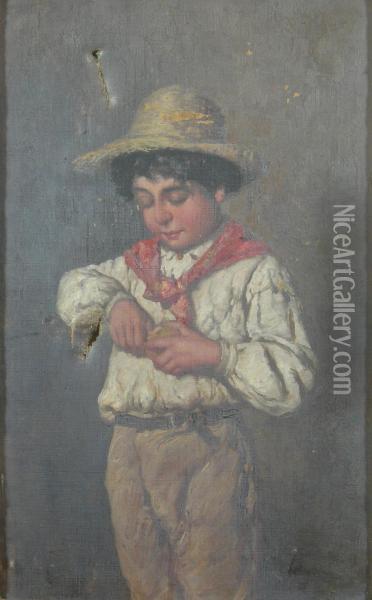Boy In A Straw Hat Oil Painting - Giuseppe Giardiello