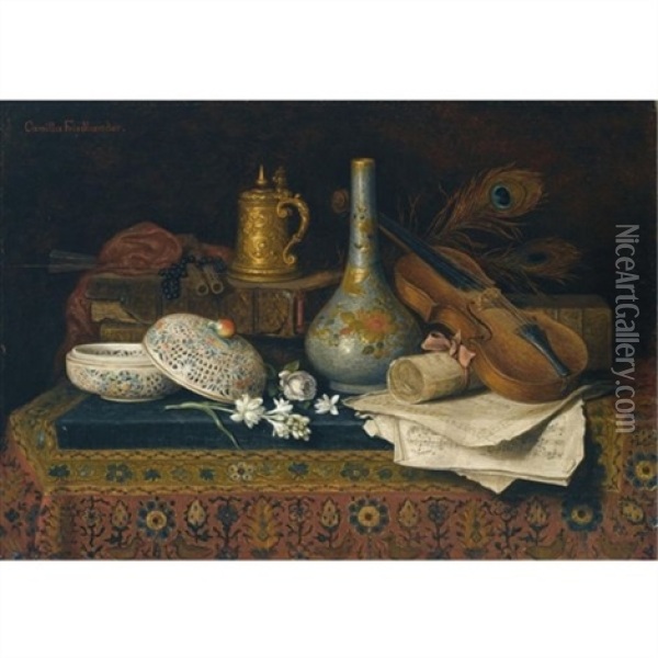 A Still Life With Chinese Artefacts And A Violin Oil Painting - Camilla Edle von Malheim Friedlaender