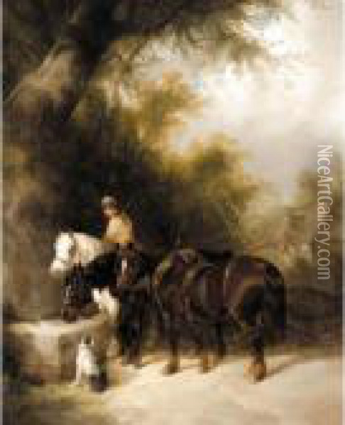 Watering The Horses Oil Painting - Snr William Shayer