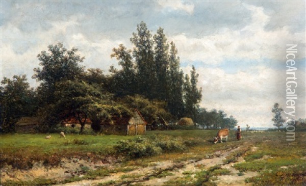 Landschap Met Koeherderin Oil Painting - Cornelis Jan de Vogel