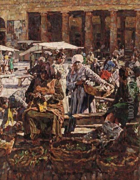 Mercato A Roma Oil Painting - Enrico della (Lionne) Leonessa