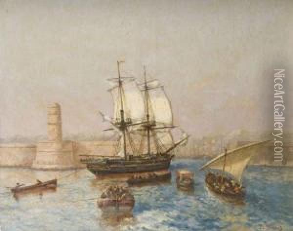 Navires Entrant Dans Le Port De Marseille Oil Painting - Joseph Suchet