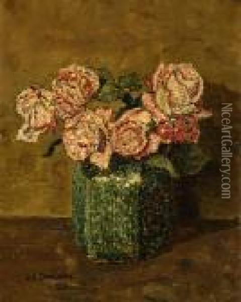 Roses In A Ginger Jar Oil Painting - Jan Adam Zandleven