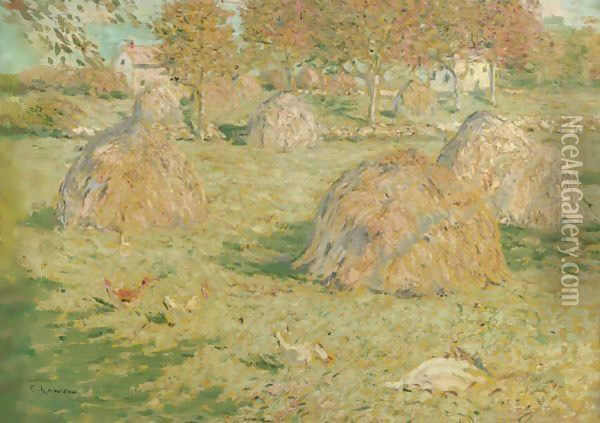 Haystacks On The Farm Oil Painting - Ernest Lawson