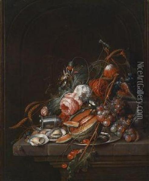 Still Life With Oysters Oil Painting - Cornelis De Heem