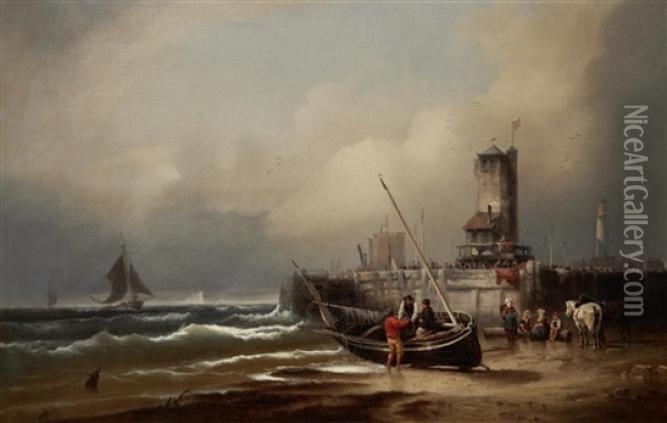 Unloading The Day's Catch Oil Painting - Eduard Schmidt