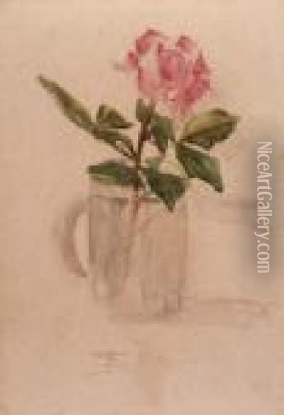 Rosa Rossa In Un Boccale Di Birra Oil Painting - Giovanni Segantini