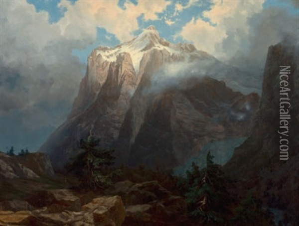 Mount Brewer From King's River Canyon, California Oil Painting - Albert Bierstadt