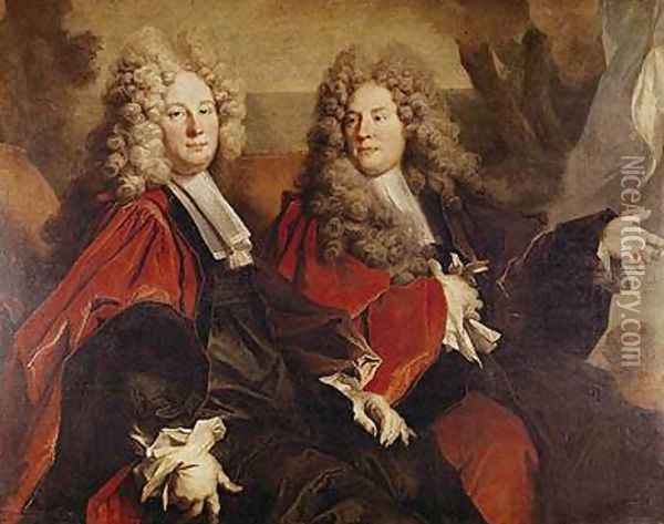 Portrait of Alderman Hugues Desnots and Alderman Bouhet Oil Painting - Nicolas de Largilliere
