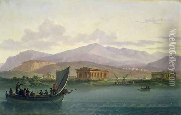 Artists Approaching the Ruins of Paestum, 1793 Oil Painting - Jean Jacques Francois Taurel
