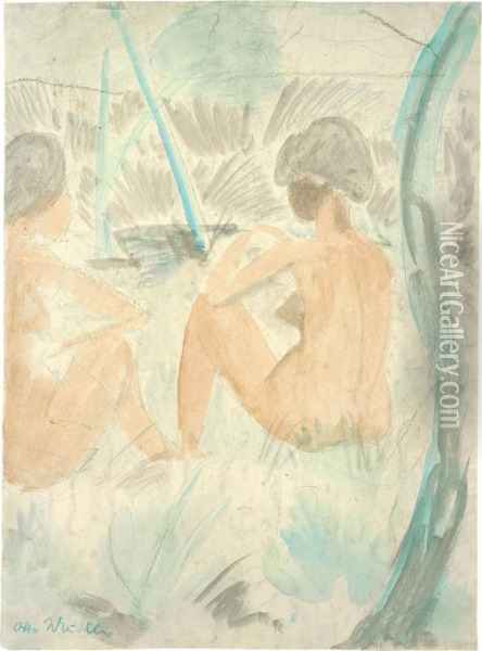 Zwei Madchen Am Wasser Oil Painting - Otto Mueller