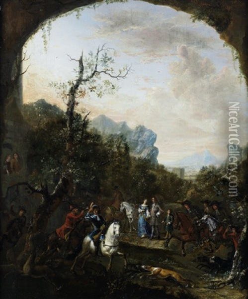 An Elegant Company Departing For The Hunt Oil Painting - Jan van Huchtenburg