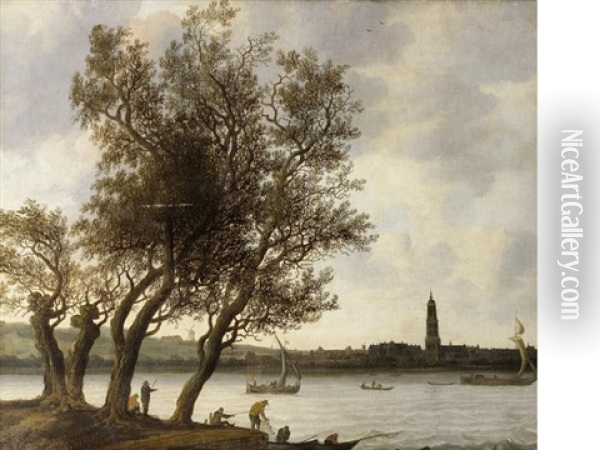 View Of Rhenen From The South Bank Of The Nederrijn Oil Painting - Anthony Jansz van der Croos