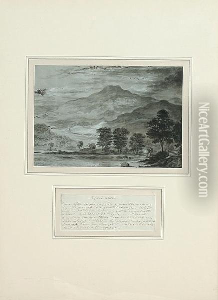 Rydal Water, Grasmere, Windermere, Cromack Water, Keswick, And Derwent Water, A Set Of Six Interesting Landscape Views, Taken From A Larger Series, Each Accompanied By A Descriptive Verse Or Text Oil Painting - William Gilpin