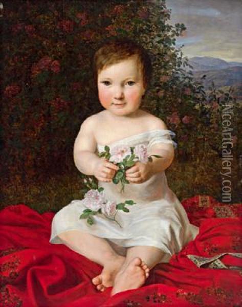 Ritratto Di Bambina Della Contessa Leopoldine Grafin Batthyany - Strattmann Oil Painting - Ferdinand Georg Waldmuller