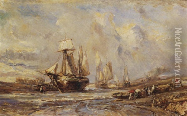 At Port Oil Painting - Louis-Gabriel-Eugene Isabey