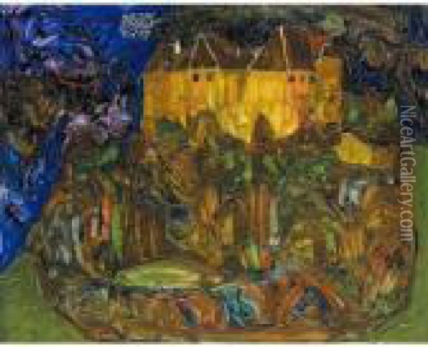 Ansicht Des Schlosses Neulengbach (view Of Neulengbach Castle) Oil Painting - Egon Schiele