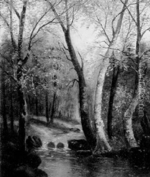 Woodland Scene In Autumn Oil Painting - William Mason Brown