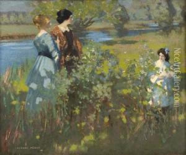 On The Riverbank Oil Painting - George Henry