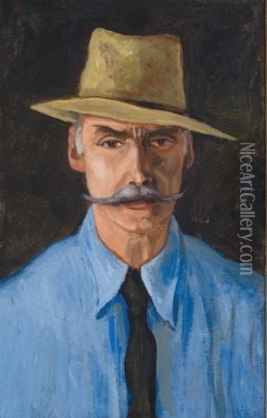Man With Hat And Moustache Oil Painting - Walt Kuhn