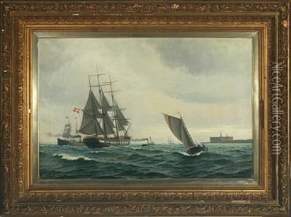 Marine On The Sound By Kronborg Oil Painting - Vilhelm Victor Bille