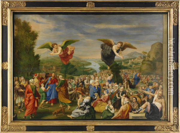 Jesus Utspisar Femtusen Manniskor Oil Painting - Bernardino Gatti, Il Sojaro