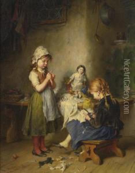 The Little Seamstress Oil Painting - Heinrich Hirt